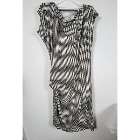 Cabi Womens Black White Geometric Cowl Neck Ruched Midi Dress Large Stretch #614 - Picture 1 of 9